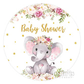 Rosa Blumen Elefant Funkeln Runden Baby Dusche Hintergrund